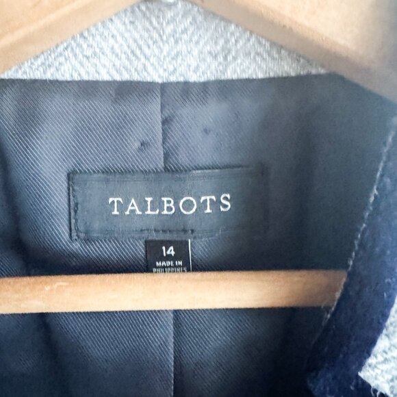 Talbots Grey Wool Blend Herringbone Classic One bUtton Blazer 14 - Picture 4 of 7